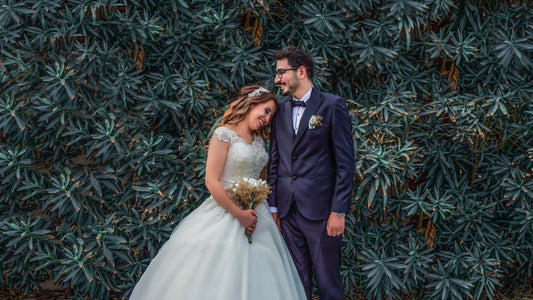 Bride and groom on their wedding day, wearing Rebel Fashion's funky socks.