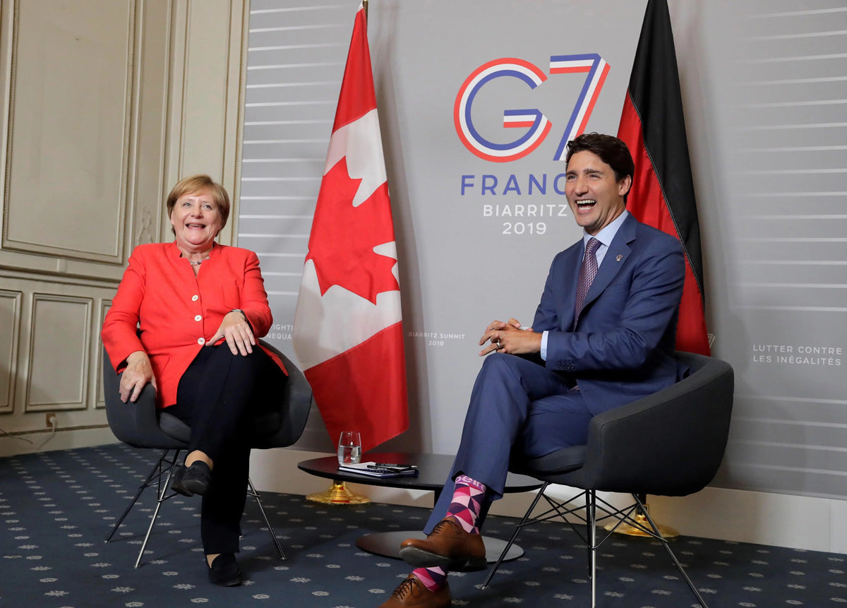 Dress Purple Socks - G7 France Biarritz 2019 - Angela Merkel - Justin Trudeau
